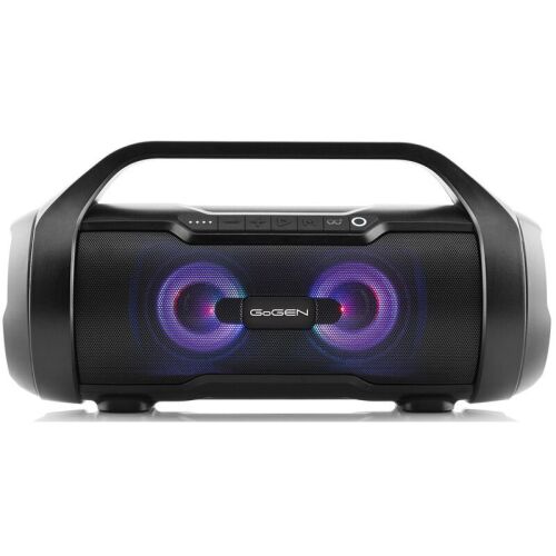 GoGEN BPS340 black Bluetooth speaker with LED lights, front view