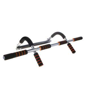 Springos pull-up bar, multi-grip, black and orange, angled view - Sport & Leisure