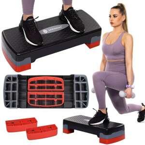 Collage of Springos aerobic stepper with woman exercising - Body shaping