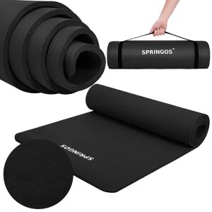 Springos Jógamatrac hordozó fogantyúval 183x61x1cm - Fekete