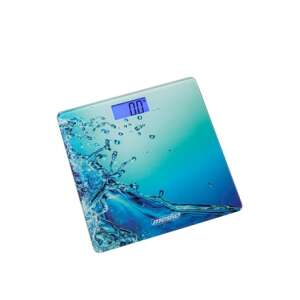 Mesko MS8156 digitale Badezimmerwaage mit blauem Wasserspritzer-Design, die 0,0 kg anzeigt - Personenwaagen