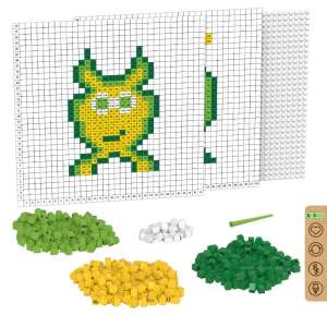 Mozaiková sada BiOBUDDi BB-2017 Pixel & Create Monster, 402 dielikov, zelená, žltá, biela, obsahuje základnú dosku, nástroj a inštrukčné karty - BiOBUDDi
