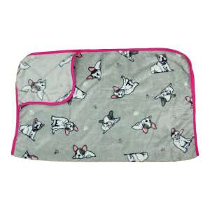 Bulldog mintás babatakaró, 70x90 cm, szürke színű, rózsaszín szegéllyel, wellsoft anyagból - Babatakaró