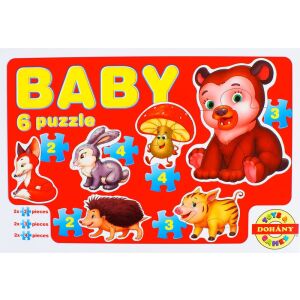 Dohány Baby Puzzle z 6 układankami ze zwierzętami, w tym niedźwiedź, lis, królik, jeż, grzyb i dzik - Puzzle Baba