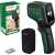 Bosch AdvancedTemp infrared thermometer, green, with packaging, batteries, and carrying case