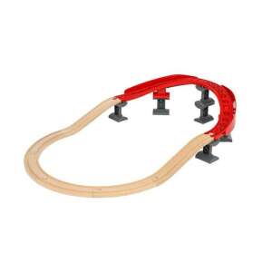 Brio World Ascending Curves Track Pack, zestaw drewnianych torów kolejowych z czerwonymi zakrzywionymi rampami i szarymi podporami - Pociąg, element kolejowy, autostrada