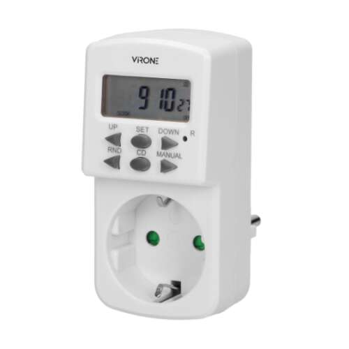 Virone DT-2(GS) timer cyfrowy z wyświetlaczem LCD, 1800W, 8A, 10 programów, biały
