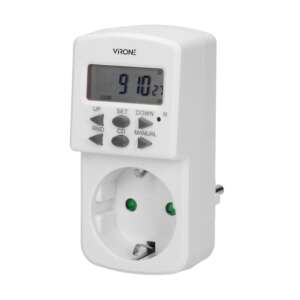 Cronometru digital Virone DT-2(GS) cu afișaj LCD, 1800W, 8A, 10 programe, alb - Cronometre