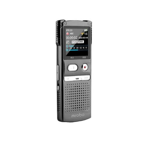 Mrobo Digitális Diktafon M98, zajcsökkentés, alumínium ház, 8GB, ezüstszínű gombok
