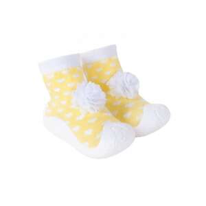 Yo!club sárga és fehér pöttyös babazokni virág díszítéssel és csúszásgátló talppal - Puhatalpú cipő, kocsicipő