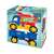 Wader Giant Truck and Handcart, packaging, blue, red, yellow toy truck with a tipping bed and a handcart, for kids