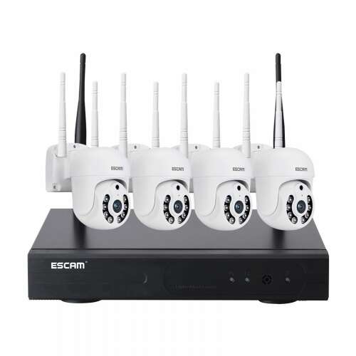 Sistem de securitate NVR wireless ESCAM WNK714 cu 4 canale și 4 camere cu cupolă