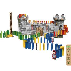 BiOBUDDi Domino-Schloss-Bausatz mit 150 Dominosteinen, 10 Figuren, 6 Karton-Schlosseinheiten und einer Anleitung - BiOBUDDi