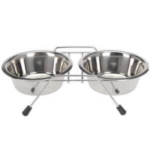 2er-Set Näpfe, für Hunde und Katzen, mit Ständer, aus Edelstahl, 34,5x16,5x8 cm, 0,8l