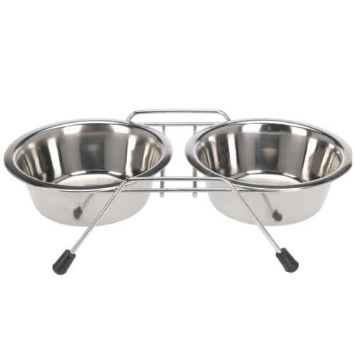 Doppelter Futternapf aus Edelstahl mit Ständer
