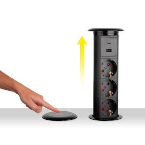 STRONG Elektromos Kivezető 3 aljzattal, USB A+C portokkal és vezeték nélküli töltővel használat közben - Strong