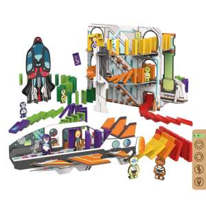 BiOBUDDi Domino Space Bauset mit 166 Teilen, darunter Dominosteine, Figuren und Kartonteile zum Bau einer Raumstation und eines Raumschiffs - BiOBUDDi