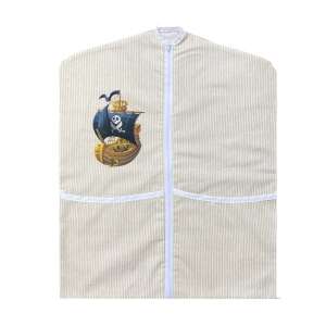 Bézs csíkos Ovis zsák kalózhajó mintával, két oldalsó zsebbel és cipzárral - Ovis zsák