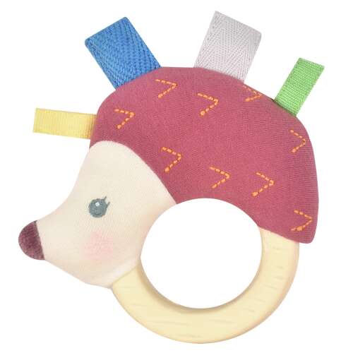 Ethan a sündisznó organikus csörgő és rágóka, puha és színes csörgő babáknak, természetes gumi fejjel, tökéletes a fogzáshoz