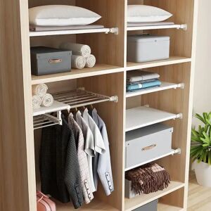Telescopic Wardrobe Shelf, Quasar & Co.®, 2-tier, extendable, 60-100 x 45 cm, ABS/stainless steel, white 134577596 - Shelve