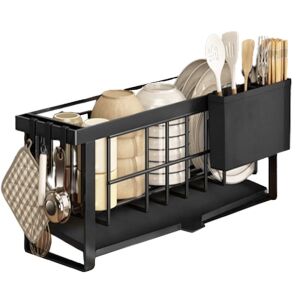 Quasar & Co. Black Metal Dish Rack with Utensil Holder and Drainboard - Dish Rack