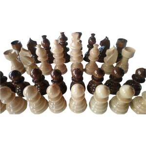 Piese de șah din lemn de nuc sculptate manual, 32 de piese, înălțimea regelui 9,5 cm, maro - Domino, șah