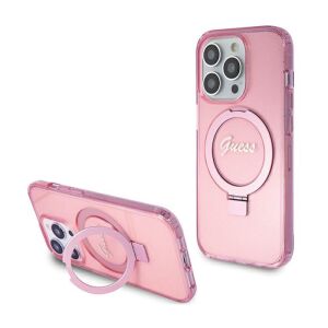 Guess iPhone 15 Pro Max Pink Case with Ring Stand - Multiple Views - Guess