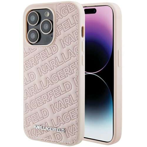 Karl Lagerfeld iPhone 15 Pro 6.1 Zoll rosa Hardcase mit gestepptem K-Muster