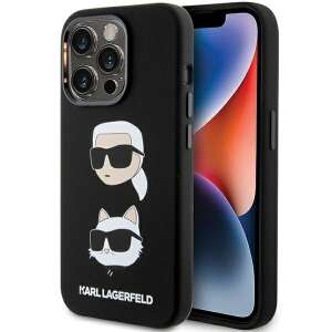 Karl Lagerfeld iPhone 15 Pro 6,1 Zoll schwarzes Silikon Case mit Karl & Choupette Design - Handyhüllen