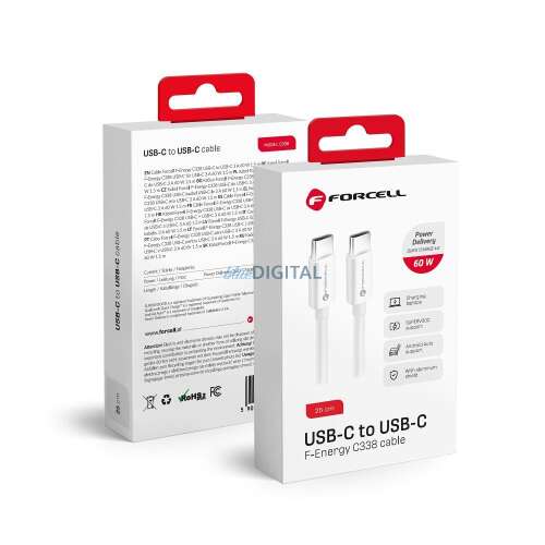 Forcell F-Energy C338 USB-C auf USB-C Kabel, 60W Power Delivery, weiß
