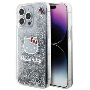Hello Kitty HKHCP15XLIKHET iPhone 15 Pro Max 6.7" ezüst keménytok folyékony Glitter Charms Kitty Head, csillámporos charmok Kitty Head 89333184 