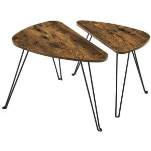 Mese Vasagle cu 2 mese laterale, set de 2, maro rustic și negru, design industrial - VASAGLE Mese de cafea