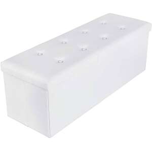 Otomă de depozitare din piele artificială albă cu tapițerie cu nasturi, capacitate 120L - Mobiliere