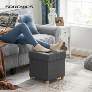 SONGMICS sötétszürke összecsukható ottomán lábtartóként használva a nappaliban - Lábtartó, puff