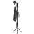 Black metal coat rack with 12 hooks, 182 cm tall, with a hat, scarf, and bag hanging on it