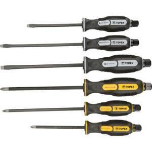 Topex 6 piece screwdriver set, includes flathead and Phillips screwdrivers, magnetic tips, ideal for home repairs and DIY projects - Hand tool