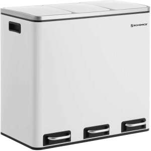 Coș de gunoi cu pedale alb, cu 3 compartimente, cu capac și mânere din oțel inoxidabil, capacitate 54L, de la SONGMICS - Cosuri de gunoi