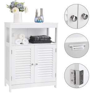 Praktikus White Bathroom Cabinet with Open Shelf and Shutter Doors - VASAGLE