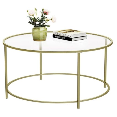 Moderný Arany Dohányzóasztal so sklenenou doskou a vázou s kvetmi