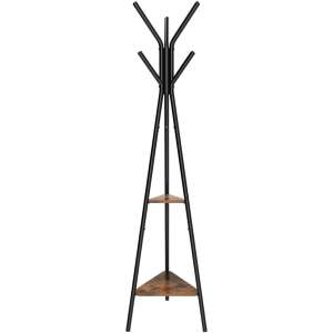 Black metal coat rack with two triangular shelves, 49 x 179 x 49 cm - Standing hanger