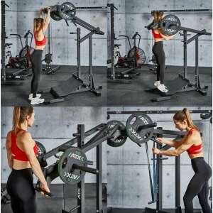 ATX SQM-600 Álló vádligép - guggológép - Kollázs, amely bemutatja a különböző gyakorlatokat és funkciókat - Edzőpad