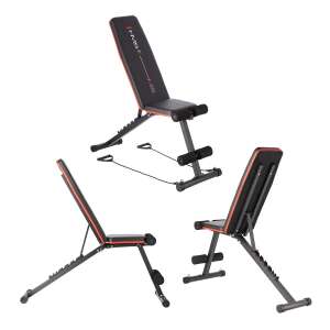 HMS LS1203 állítható súlyzópad, fekete és piros, különböző szögekből készült kollázs - HMS