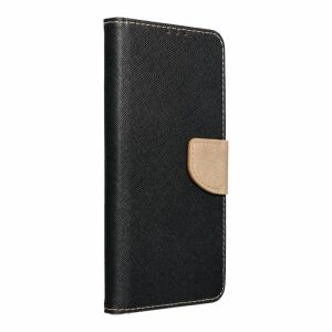 Samsung Galaxy S24 Plus wallet case, black and gold, side view - Phone Case