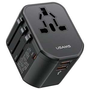 USAMS Universal-Reiseadapter mit 2 USB-Anschlüssen, schwarz - USAMS Ladegeräte für Telefone