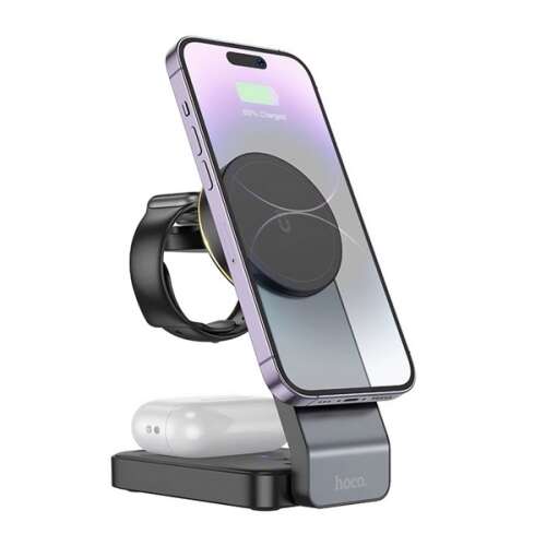 HOCO CQ3 3 az 1-ben vezeték nélküli töltőállomás, fekete, iPhone, Apple Watch és AirPods számára - Hoco