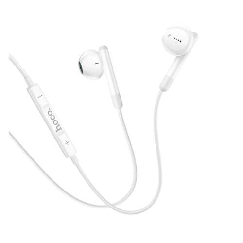 HOCO M93 fehér vezetékes fülhallgató mikrofonnal és hangerőszabályzóval