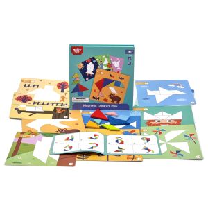 Set Tooky Toy Magnetic Tangram Play cu cărți de puzzle și cutie - Jocuri educative pentru școlari