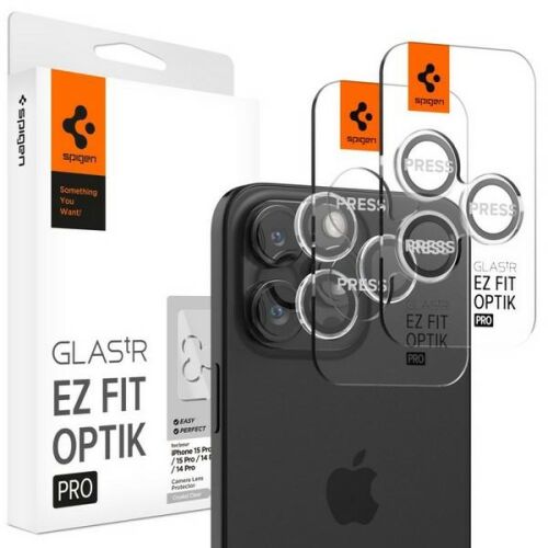 Spigen Optik Pro iPhone 15 Pro/Max kamera lencsevédő (2 db-os csomag) csomagolással