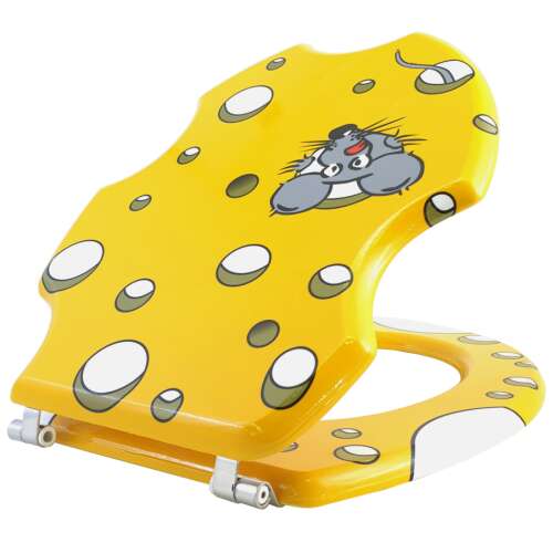 WC ülőke sajtos mintával, sárga, MDF, rozsdamentes acél zsanérokkal