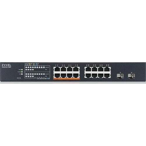 Zyxel XMG1915-18EP 2.5Gbps PoE++ Switch, front view, 18 ports, 2 SFP+ ports